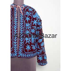 Exportador de Chaqueta de Terciopelo Elegante para Invierno, Bordado Floral, Cuello Redondo, Estilo Suzani, Manga Larga, Forro de Algodón Puro, Transpirable - Product Image 6