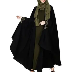Vrouwen Bescheiden Abaya Moslim Jurk Voor Dames Mode Nieuwe Polyester Sjaal Abaya Islamitische Kleding Linnen Gesloten Jurk En Open Abaya