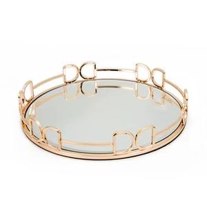 Plateau de service rond décoratif en verre avec bordure métallique pour présentation sur coiffeuse, décoration intérieure, réceptions et mise en valeur de table, provenant d'Inde - Product Image 5