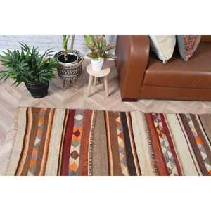 2.2x10 ft Turkish <b>Rug</b>, <b>Runner</b> Vintage <b>Rug</b>, Brown Check <b>Rug</b> - Product Image 1