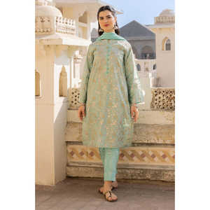 Ensemble de costume 3 pièces en tissu cambric vert imprimé pour femmes - Product Image 5