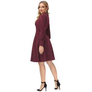 <span class=keywords><strong>Belle</strong></span> <span class=keywords><strong>Poque</strong></span> Mujer Vintage Vestido de cintura definida Manga larga Cuello cuadrado Vestido plisado A-Line - Product Image 3