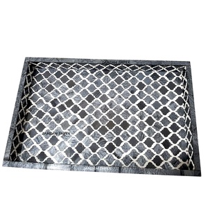 Handmade Designer Horizontal <b>Grey</b> Bone Inlay Rectangle Resin Modern Farmhouse Multi-Functional Serving Tray Premium Quality - Product Image 3