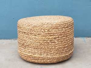 Cojín de paja tejido a mano Venta al por mayor Jacinto de agua natural Asiento redondo Otomano - Product Image 3