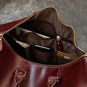 Genuine Leather Foldable Portable Large Capacity Weekender <b>Duffel</b> <b>Bag</b> with Zipper Closure for Travel Durable Design - Product Image 5