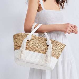 Sac fourre-tout pour femme en coton et jonc de mer de haute qualité, fermeture éclair tendance pour la plage, les pique-niques et les voyages - Product Image 3