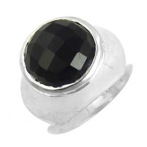 Anillo de Plata 925 con Baño de Rodio Fino y Piedra de Ónix Negro de 10 mm para Mujer - Product Image 1