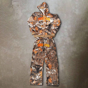 ชุดสเวตเตอร์ปลายบานลายพราง2ชิ้นของผู้ชายทรงหลวมดีไซน์แบบกำหนดเองชุดเสื้อฮู้ดมีขนาดพิเศษ - Product Image 1