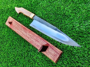 มีดเชฟเหล็กกล้าคาร์บอน ดีไซน์สวยงาม ทำด้วยมือ ด้ามไม้ ปลอกหนัง ปรับแต่งได้ รับผลิตแบบ OEM สำหรับงาน DIY และอุตสาหกรรม - Product Image 5