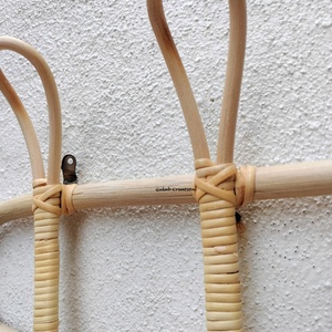 Handmade Rattan 3 Hooks <b>Wall</b> Hanger Boho Style Natural Fiber <b>Wall</b>-Mounted <b>Rack</b> for <b>Coats</b>, Hats, Towels, Entryway Organization - Product Image 4