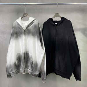 Sudadera con capucha de agua de lavado con cremallera de doble extremo de algodón pesado de alta calidad, ropa de calle personalizada para hombre, Sudadera con capucha personalizada con logotipo OEM - Product Image 6