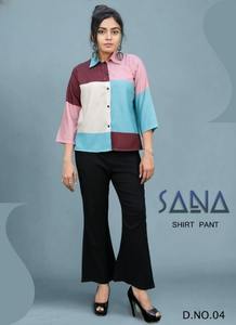 Ensemble de vêtements décontractés pour filles élégantes Chemise à col en V avec demi-manches et pantalon de l'Inde Blocage des couleurs Imprimé numérique Forte demande - Product Image 3