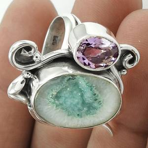 Solid 925 Sterling Silver Natural Purple Amethyst Druzy Stone Unique Design Classic Ring Handmade Jewelry for <b>Birthday</b> Parties - Product Image 6