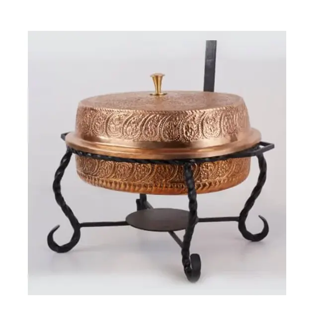 ふた付き銅製の大きなキャセロール-インド料理の料理を提供ホームホテルレストラン食器高品質の金属製の擦り切れ皿