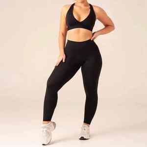 OEM personalizado de 2 piezas de gimnasio conjunto de Bajo cuello en V Sujetador deportivo y medias de yoga Leggings para las mujeres - Product Image 1