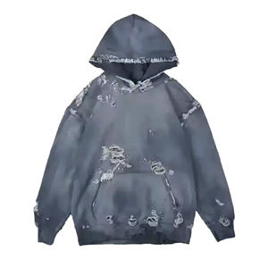 Sudadera con capucha desgastada para hombre de la mejor calidad 100% algodón orgánico temporada de invierno transpirable ropa de calle ecológica con bolsillo - Product Image 5