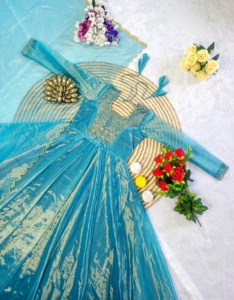 Tendance Georgette Seasonable Wear Dress avec Chic Ruffle Detailing kurta Designer Hand Work Gown With Cut Duppata - Product Image 2