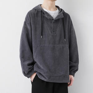 Sweat à capuche pour hommes en velours côtelé personnalisé Hiphop veste à capuche boutonnée sweats à capuche surdimensionnés avec super grande poche - Product Image 2