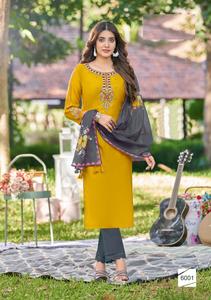 Dernière collection de Kurtis et pantalons pour femmes en soie premium brodée à la main, multicolores, avec dupatta en organza numérique, vêtements indiens et pakistanais - Product Image 6