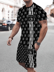 Wholesale Summer T-Shirt <b>Shorts</b> 2 Sets Of <b>White</b> Sportswear <b>Men</b> 3d Letters Retro Street Wear Creative Pattern <b>Men's</b> Suit <b>Short</b> - Product Image 6