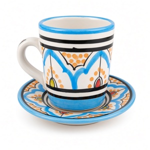 Juego de Taza y Platillo de Cerámica Marroquí Hecho a Mano, Diseño Bohemio, Reutilizable y Duradero, para Té y Café - Product Image 1
