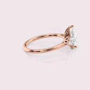 IGI Certified Pear Cut Lab Grown Diamond Engagement / Wedding <b>Ring</b> with Cluster Side Diamonds in 9K Yellow / White & Rose Gold - Product Image 3