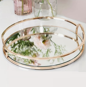 <b>Rounded</b> Metal Mirror Gold Decorative <b>Tray</b> Usage Home Hotel Restaurant Bar Kitchenware <b>Table</b> Decor Christmas - Product Image 3