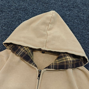 Sudadera con Capucha de Franela Reversible de Doble Capa Personalizada OEM, Chaqueta Cuadrada con Cremallera y Estampado a Cuadros para Hombre y Mujer, 100% Algodón, Gruesa, Bordada e Impresa - Product Image 2