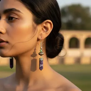 Boucles d'oreilles pendantes en argent 925 avec pierre de sodalite, pendentif religieux tendance, style goutte, pour cadeau de fête pour elle, avec perle en laiton - Product Image 2