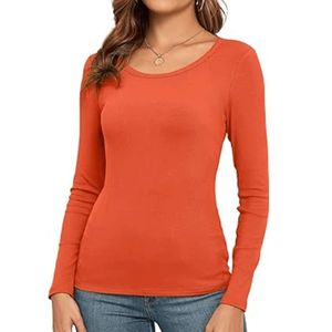 Camiseta de Mujer de Alta Calidad, Corte Ajustado, Fibra de Bambú, Manga Larga, Cuello Redondo, Ecológica, Transpirable, de Secado Rápido, Informal - Product Image 5