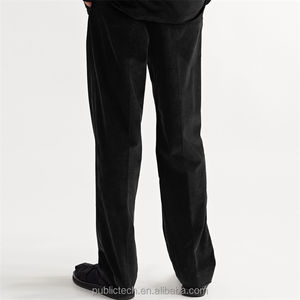 Pantalons en velours côtelé amples et droits, personnalisés OEM, unis, sans motif, pour hommes, pantalons de survêtement décontractés, lavage foncé avec décoration en dentelle - Product Image 1