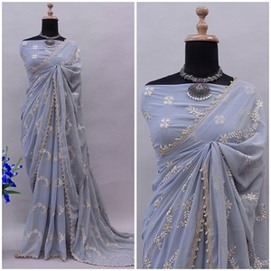 Dernier plus Exportation Indien Ethnique Fantaisie Designer Femmes Georgette Saree avec Sexy Blouse Tendance Ethnique Exclusif Mariage Festival - Product Image 2