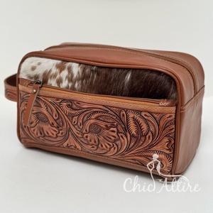 กล่องเก็บเครื่องสำอางหนังวัวสไตล์ตะวันตกแบบใหม่กล่องจัดระเบียบสำหรับห้องน้ำโต๊ะเครื่องแป้ง - Product Image 1