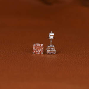 Boucles d'oreilles en or massif 14KT vis arrière bijoux Hip Hop de luxe avec laboratoire cultivé rose coussin taille diamant or lunette ensemble - Product Image 3