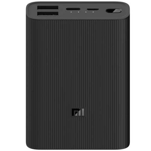 For Mi Power Bank 3 Ultra Compact 10000mAh High Capacity AA Battery 1 USB-C 2 USB-A Ports Quick Charge 22.5W Max Output Black
