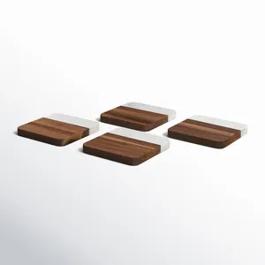 ที่รองแก้วไม้หินอ่อนสีขาวทำด้วยมือมี4ชิ้นพร้อมที่จับสำหรับโต๊ะกาแฟของตกแต่งบ้าน - Product Image 2