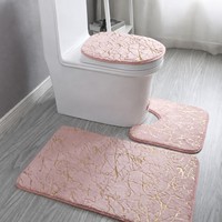 Ensemble de tapis de bain antidérapants en fausse fourrure de lapin, tapis de salle de bain doux et absorbant en polyester, tapis de siège de toilette pour la maison et l'hôtel