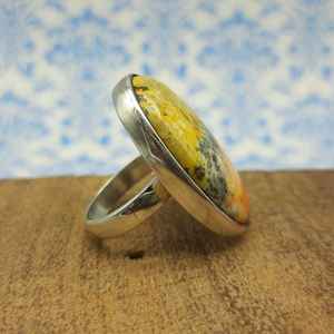 Handmade 925 Sterling Silver Ring Oval Bumble <b>Bee</b> Jasper Gemstone Custom Fine Design Patterns Diamond Setting for Wedding Party - Product Image 3