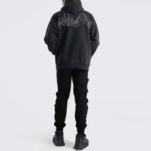 Jersey de lana lavada con ácido de 100% algodón hecho a medida para hombre, sudadera con capucha con estampado de pantalla de peso pesado Vintage de gran tamaño, teñido liso de invierno - Product Image 6