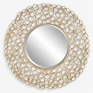 Miroir mural rond en or bouclé en fer classique pour hôtel appartement maison salon chambre couloir décoration murale miroirs d'habillage