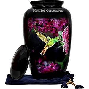 2 Urnes funéraires décoratives en métal, design personnalisé coloré Colibris, pour cendres commémoratives et cérémonies funéraires - Product Image 4