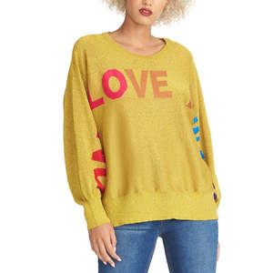 Maglione Rachel Roy da Donna Premium Casual con Grafica Metallica 'Love', Giallo Taglia X-Small, Traspirante con Applicazioni, Stile Aperto per la Stagione Autunnale - Product Image 1