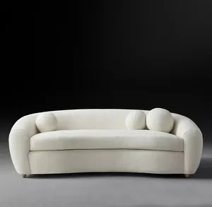 İtalyan tarzı yastıklar ile 3 kişilik kanepe fildişi beyaz lüks oturma odası kanepeleri boucle sandalye kavisli kanepe oturma odası için