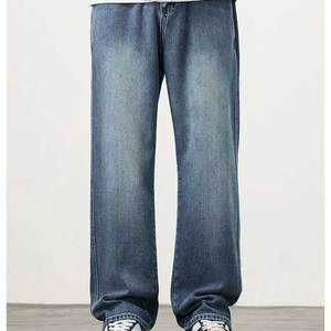 เครื่องแต่งกายแนวสตรีทของผู้ชายกางเกงยีนส์ทรงตรงเข้ารูปลำลองปรับแต่งได้สำหรับฤดูร้อนซักด้วยหินสีเข้มอ่อน - Product Image 4