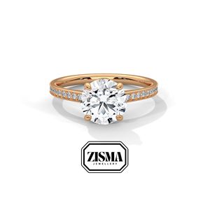 Bague en or massif 14K avec 1ct de diamant rond cultivé en laboratoire et bande pavée Bijoux de fiançailles ou d'occasion spéciale personnalisés certifiés IGI - Product Image 2