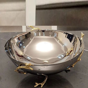 Bol décoratif en acier inoxydable japonais, brillant et poli, en forme de branche d'arbre, vaisselle de table, bol à salade, à nouilles, à riz - Product Image 1