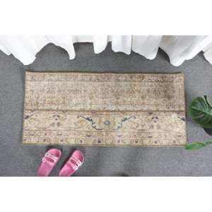 Alfombra de lana hecha a mano clásica Beige azul de 1,6x3,4 pies, respaldo de látex rectangular de retazos de estilo turco para adolescentes de gran tamaño para vivir - Product Image 1