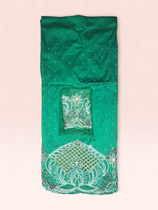 Emerald Green Luxury Beaded George <b>Fabric</b> with Silver Embroidery Border & Matching Blouse for Bridal Wear - Product Image 2