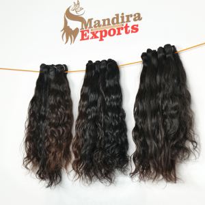 Extensions de cheveux vierges indiennes de couleur noire naturelle, alignées sur les cuticules, non traitées chimiquement, mèches ondulées, cheveux humains bruts du temple - Product Image 5