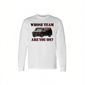 Maglietta a maniche lunghe nera con stampa “Whose Team Are You On”, icona della pop culture, abbigliamento promozionale unisex per adulti - Product Image 3